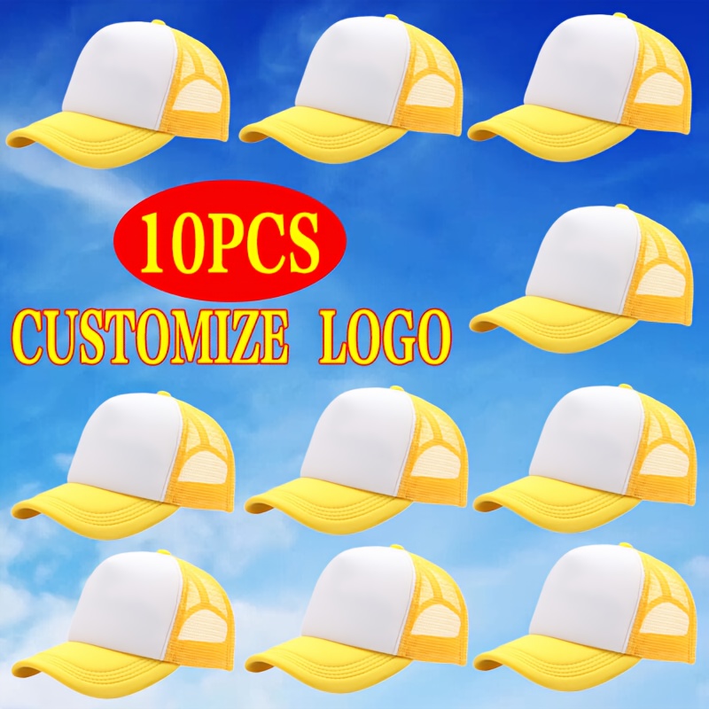 10pcs Custom Logo Trucker Hats, Adjustable Mesh Caps