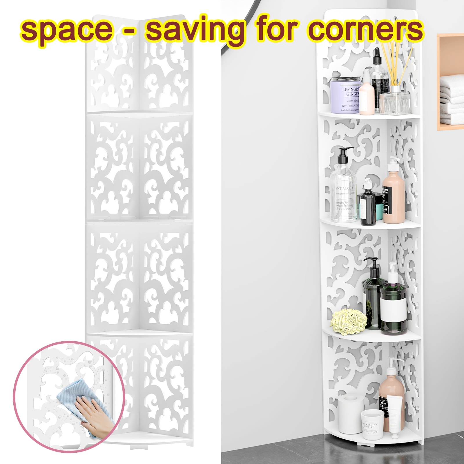 TEMU 4 Tier Shower Caddy Bathroom Corner Shelf White Floor Standing Shower Corner Shelf, Pvc Storage Organizer For Home Bathroom Living Room, Corner