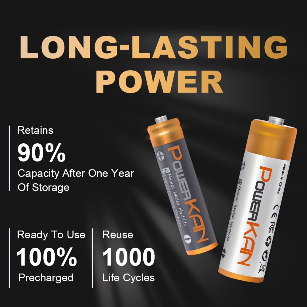 Set (Batterij + Oplader), POWERKAN 1.2V Ni-MH Oplaadbare AA en AAA Batterijen + CN8 Oplader, Herbruikbaar en Herbruikbaar, 800mAh AA Batterijen x8st en 300mAh AAA Batterijen x8st Combo met 5V 2A USB Snellaad AA AAA Oplader, Essentiële Starterkit voor Thuis Elektronica Accessoires