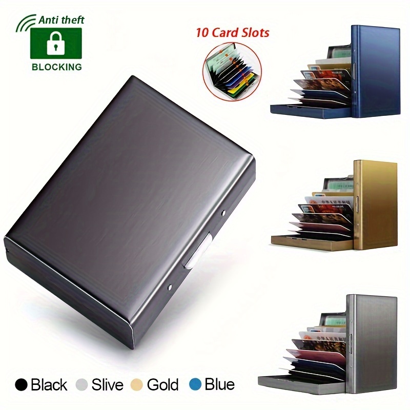 

1pc Men's Casual 10 Card Slots Rfid Credit Card Case, Stainless Steel Card Holder, Anti-theft Swipe Bank Credit Card Holder