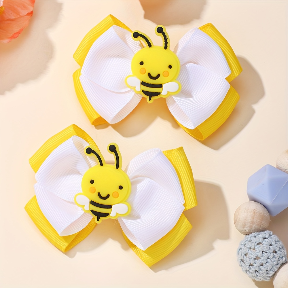 Image of Accessories Bow Tie Bee Hair Clip Printed Fabric Girl Ponytail Pair Clips Holiday Girls Teenage Hairstyle Hardworking Back-to- Hair Accessory