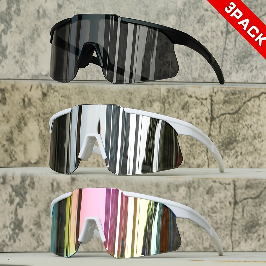Image of 3pcs Set Of Wrap-around Unisex -color Y2k Trendy Sunglasses, The For Parties, Street Photography To Create A And Fashionable Look, And Trendsetters