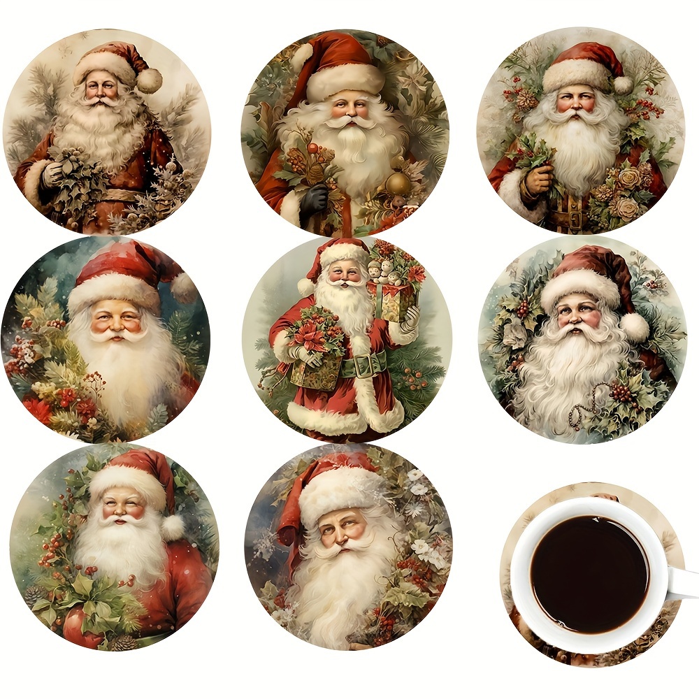 

Christmas 8pcs " " Wooden Coaster Set, Tea Coaster, , Beverage Mug Coaster, Suitable For And Restaurant , Suitable For