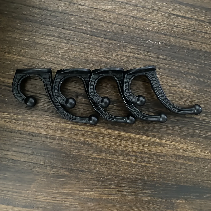 Image of Set Of 4 Cast Iron Wall Hooks - Style Wall Decor, Heavy-duty Metal Hooks Suitable For Coats, Bags, And Hats