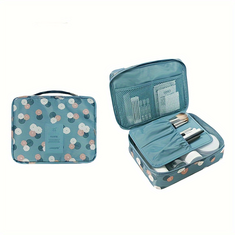 

Waterproof Blue Floral Travel Makeup Bag - Multifunctional Toiletry Organizer For Girls And Women, Polyester, Scent-free, Ideal For Tools & Accessories