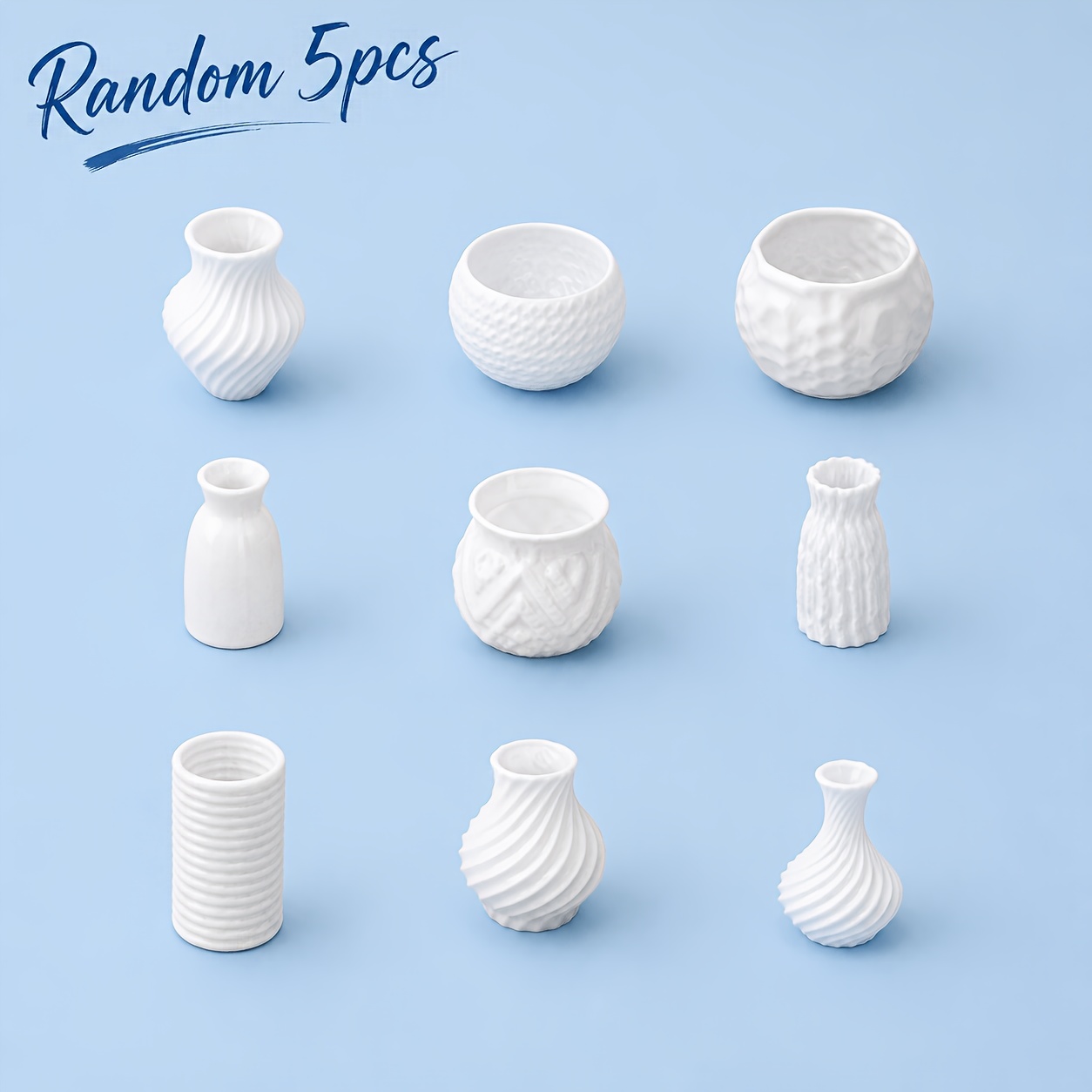TEMU Ensemble de mini vases blancs aléatoires, 5 pièces, petits vases décoratifs, ornements de paysage miniatures, conteneurs de fleurs artificielles