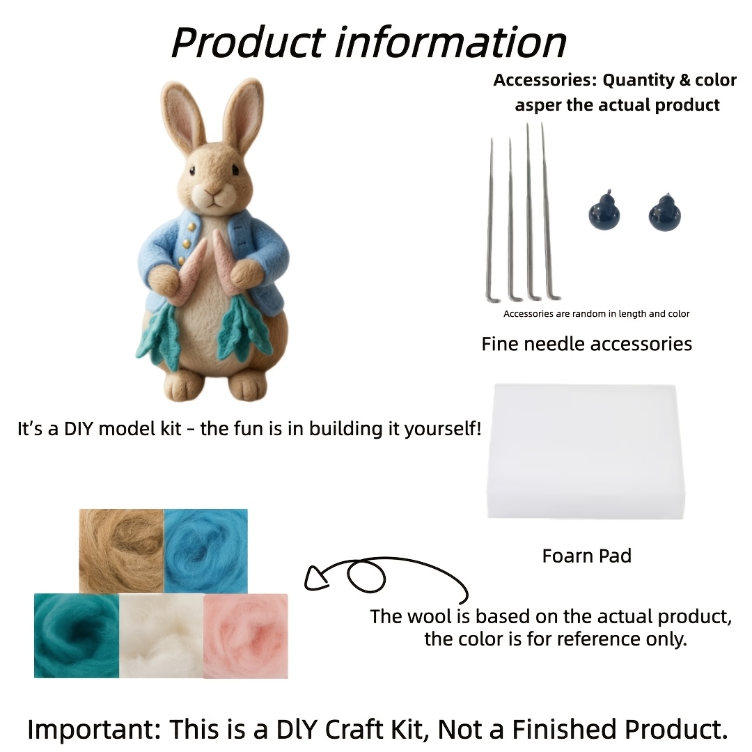 TEMU Kit de feutrage à l'aiguille Lapin Gentleman pour débutants - Kit complet de feutrage de laine avec guide par , coussin en mousse et aiguilles à