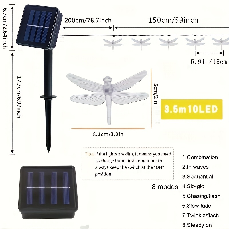 solar dragonfly string lights solar lights outdoor waterproof solar outdoor led string lights 8   waterproof outdoor decoration suitable for gardens   courtyard outdoors christmas solar lamp string waterproof Product details 7