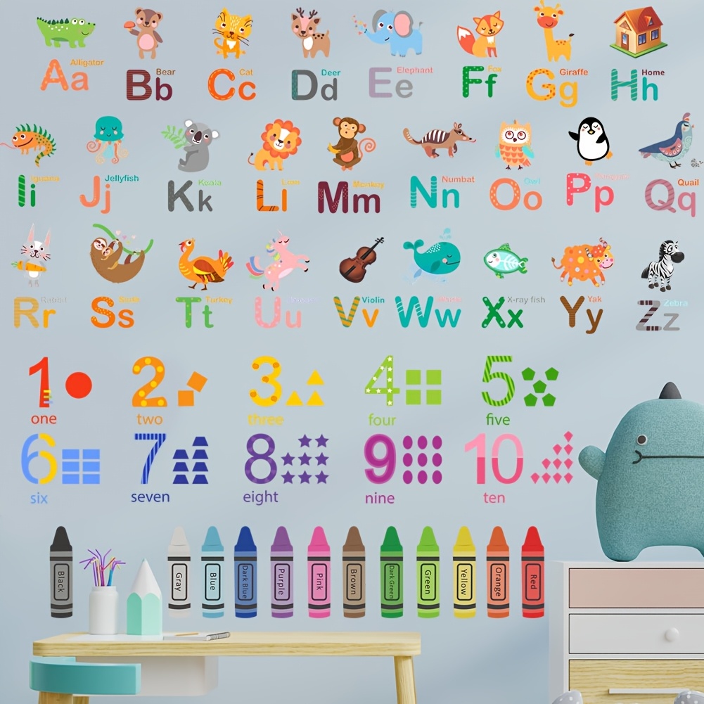 Cartoon Animal Number Letter Literacy Wall Sticker, Room Kindergarten Classroom Bedroom Living Room Background Wall Decoration Sticker