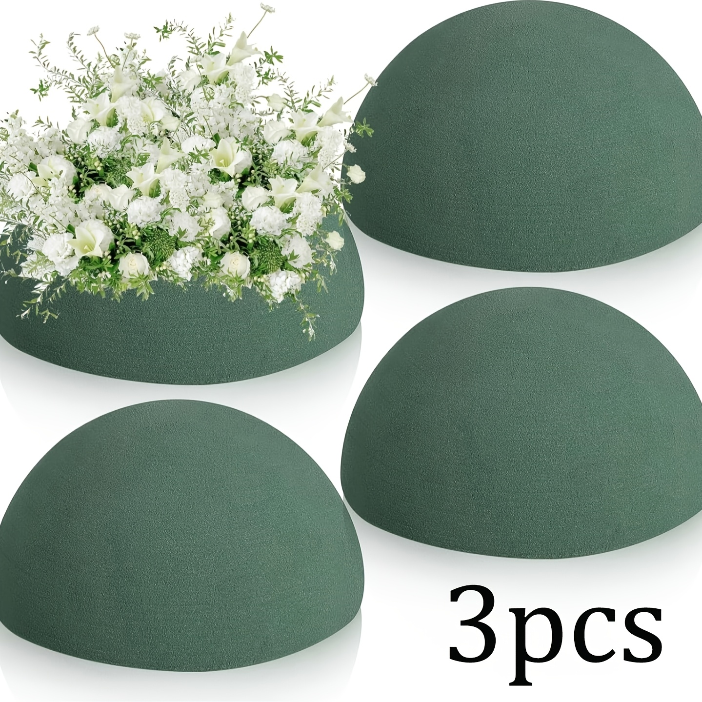Image of 3pcs Green Dried Round Flower Foam Half Spheres - Easy To Cut Craft Foam Blocks For Arrangements, Weddings, Parties, Graduation, Home Decor - Seasonal Flower Foam For Artificial Plant Pieces