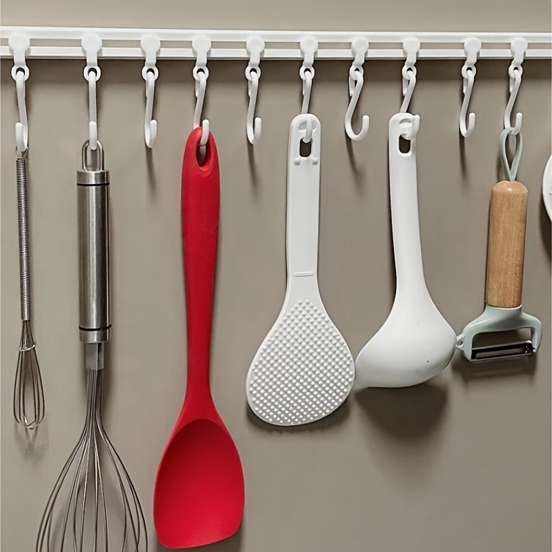 1pc punch   hook sliding track for inside cabinets single row of   hooks for behind doors spoon spatula and utensil organizer sliding hook kitchen storage essential behind door s type   hook row no drilling required