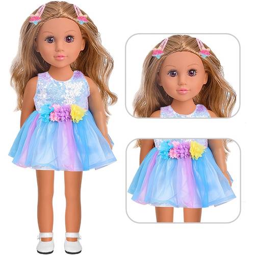 the 18 inch american doll and dress as well as doll accessories like hairpins and bracelets are perfect gifts for girls