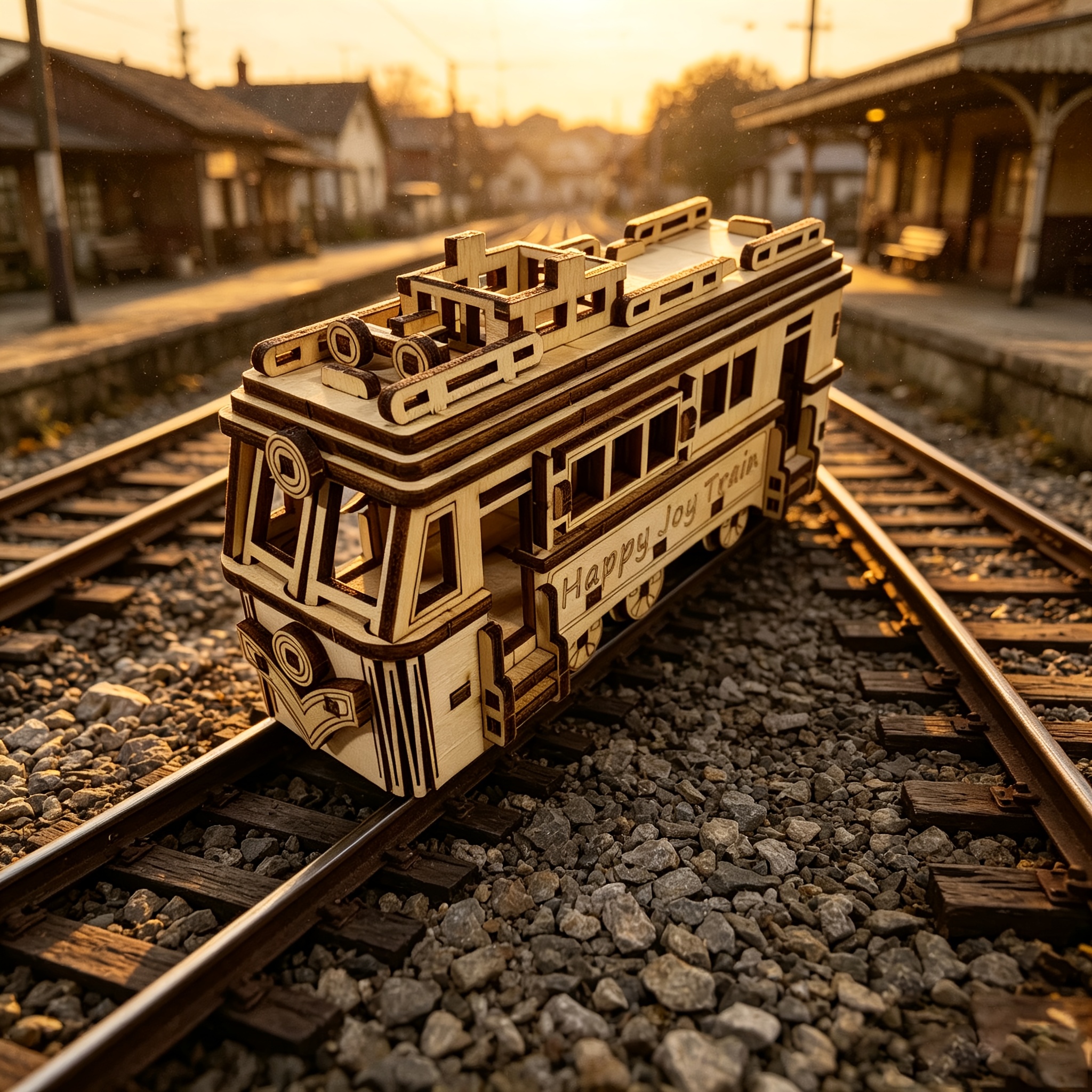 Wooden Tram Craft Ornament, 3D Puzzle Model