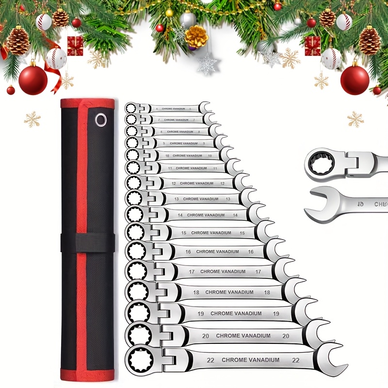 

180° Swivel Head Ratchet Wrench Set - Adjustable, Steel, Multi-functional Diy Tool Kit For Auto Repair & Industrial Use - Perfect Gift For Dad Or Husband