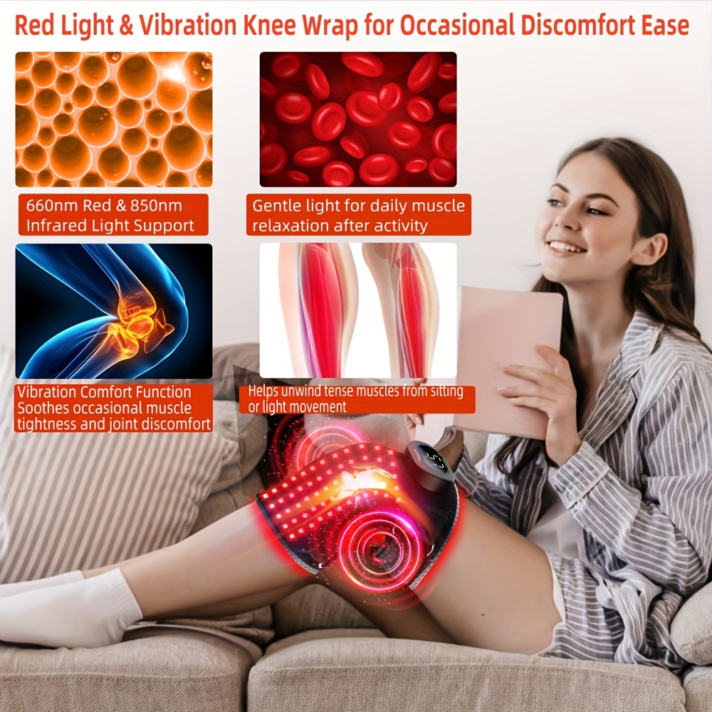 fitness massage knee brace red light relax for body 660nm 850nm infrared light for post workout joint discomfort   recovery 3 vibration massage levels 5 red light   for knee elbow shoulder with extension band Product details 1