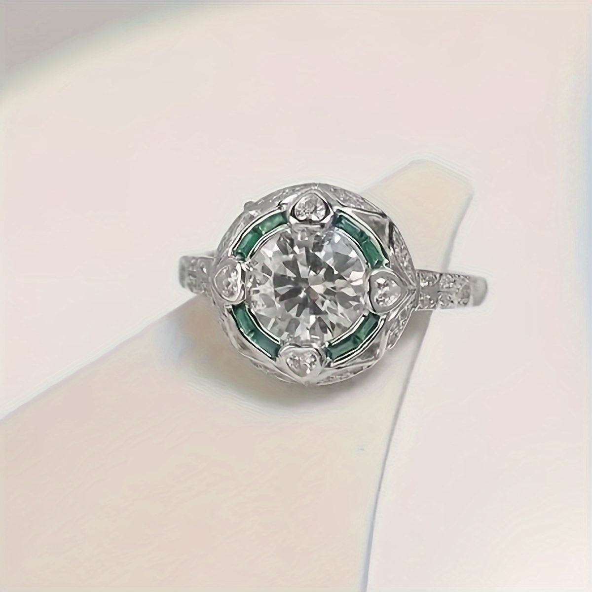 elegant bohemian court style 2ct moissanite engagement ring for women 5 6g s925 silver round   green accents gift box   wedding valentines day details 4