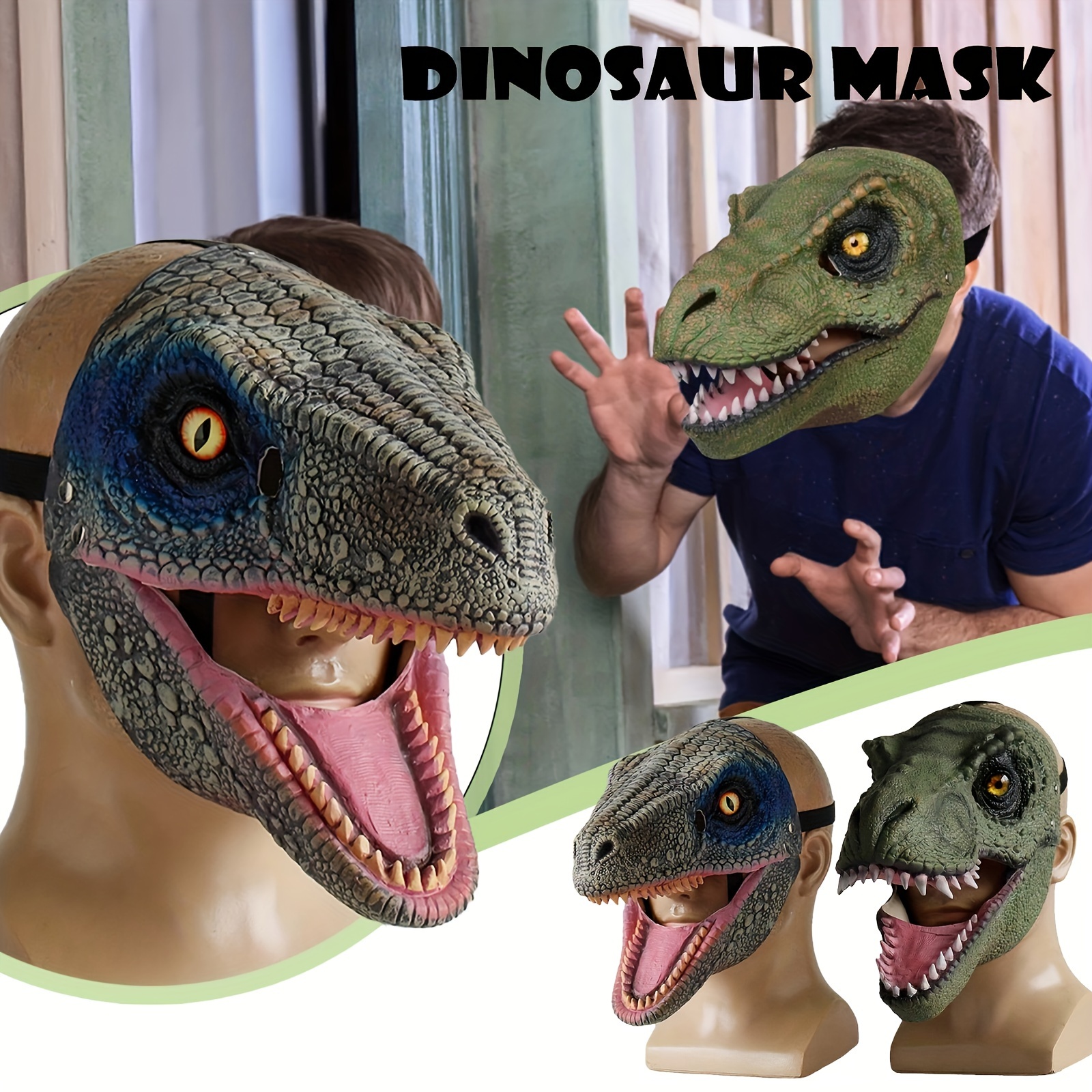 

1pc Elegant Latex Dinosaur Mask With Movable Jaw - Natural Latex Carnival Christmas Party Cosplay Costume Prop For Games And Decorations