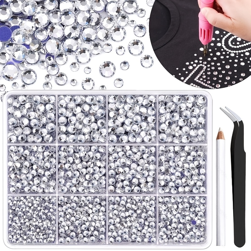 TEMU 6800pcs Hotfix Rhinestones For Clothing, Clear 2-5mm Mixed Sizes Iron On Flatback Glass Gems, Bedazzling Crystals Rhinestones For Crafting Hats