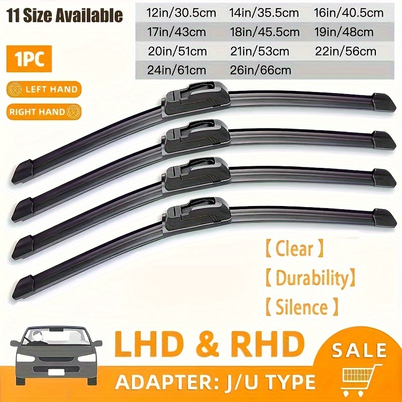 

Universal Car Wiper Blades, U-hook Frameless Windscreen Wipers, Quiet & Durable, All-season, All Vehicle Models Compatible, Even Pressure 1000+ Contact Points - Pack Of 1