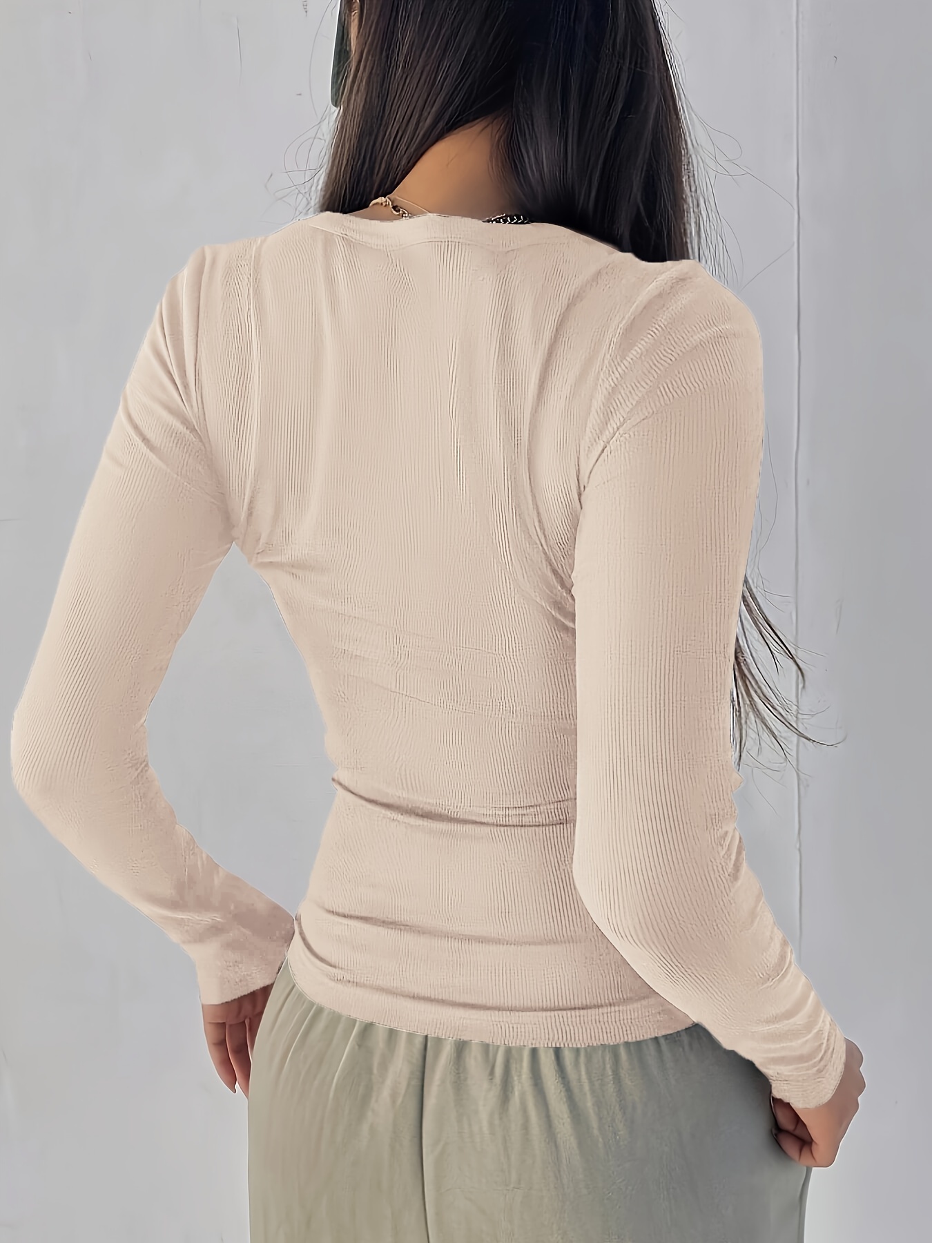 Solid Color Crew Neck T-Shirt, Casual Long Sleeve T-Shirt For Spring & Fall, Women's Clothing