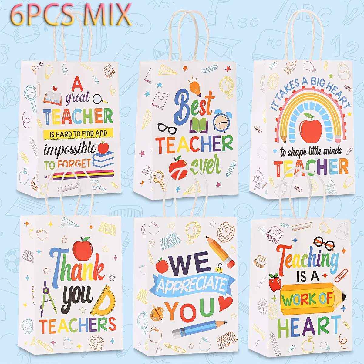 TEMU Gift For Her/him 6pcs Teacher's Day Paper Tote Bag Letter Print Favor Gift Packaging Bag Holiday Party Packaging Bag, Teacher's Day Series Gift