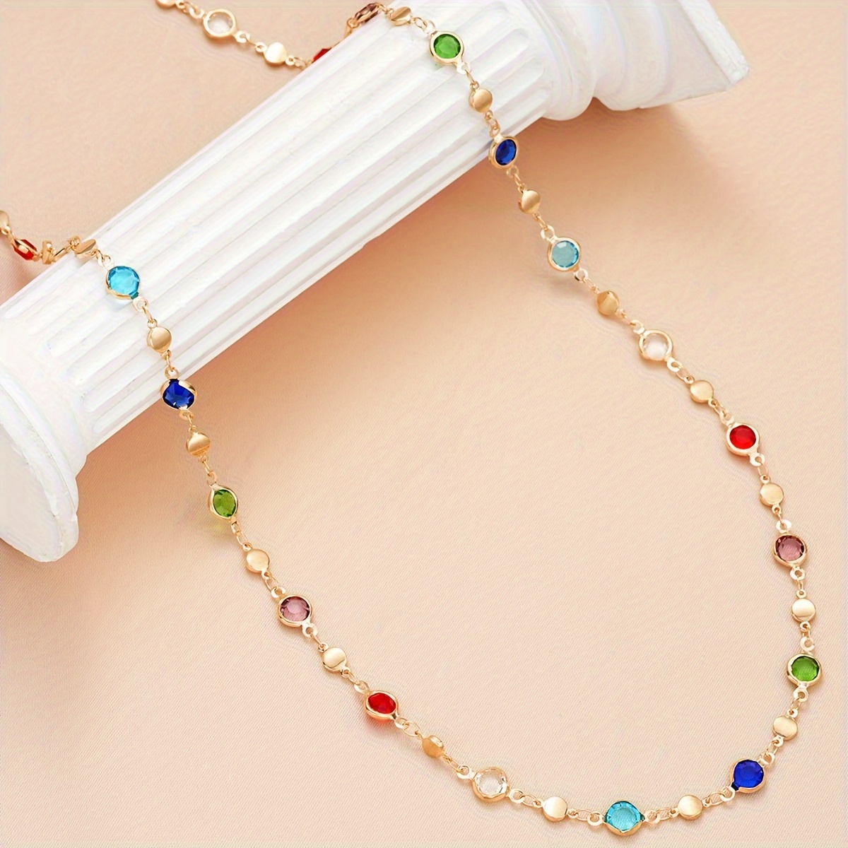 Colorful Rhinestone Necklace for Women, Vacation Style Accessory
