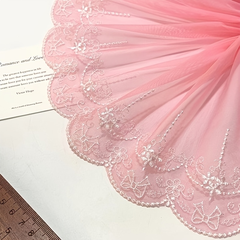 TEMU 【商品名】ライトピンク ホワイト リボン 刺繍 メッシュ レース トリム 装飾