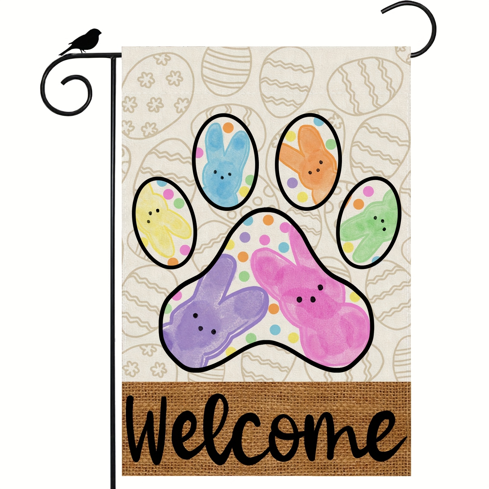 

1pc Welcome Paw Dots Cute Bunny Eggs Spring Flag 12x18 Inch House Flag Large 28x40 Inch Double Sided Small Mini Outdoor Outside Holiday Decoration