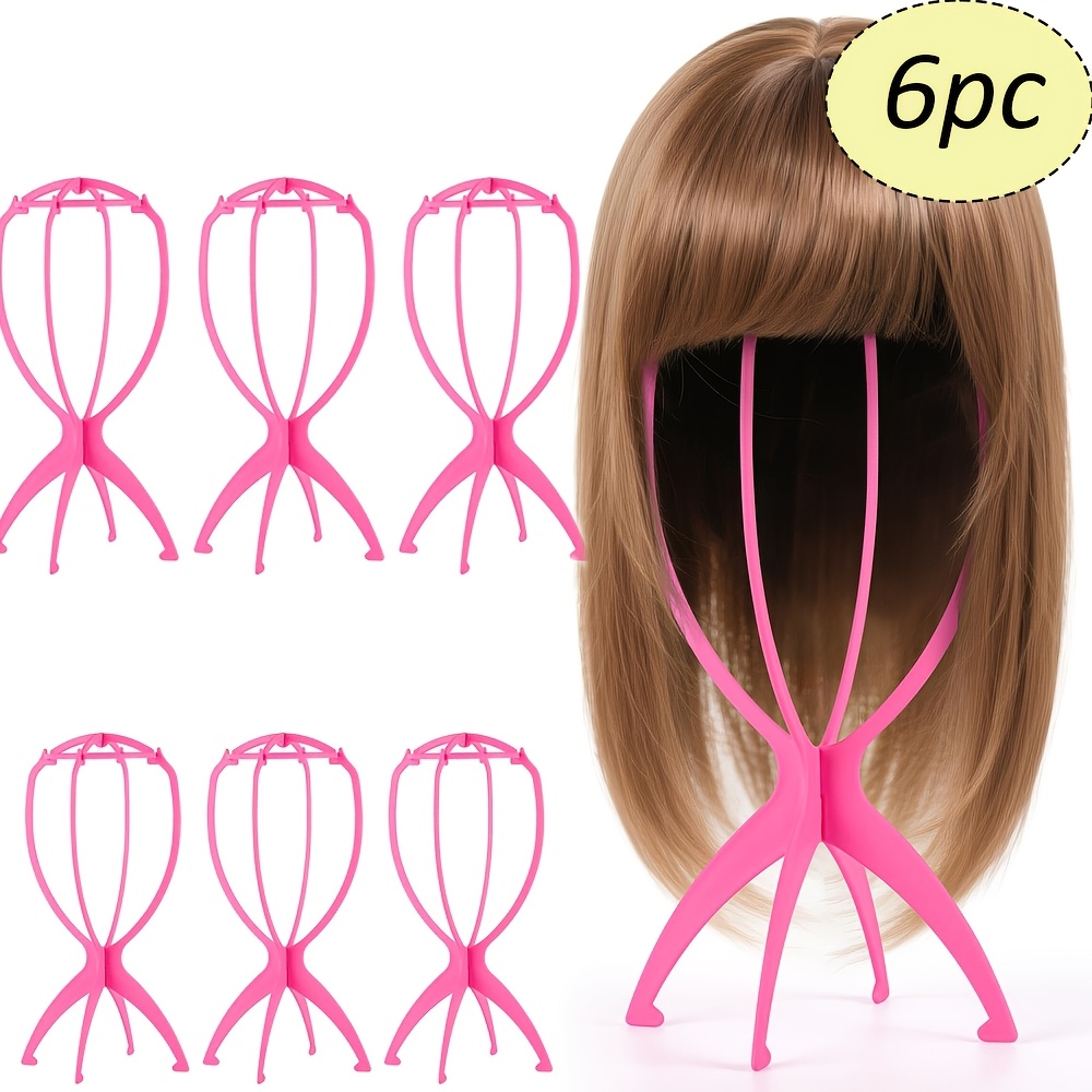 Image of 6pcs Wig Stands, Portable Wig Holders For Women's Multiple Wigs (pink)