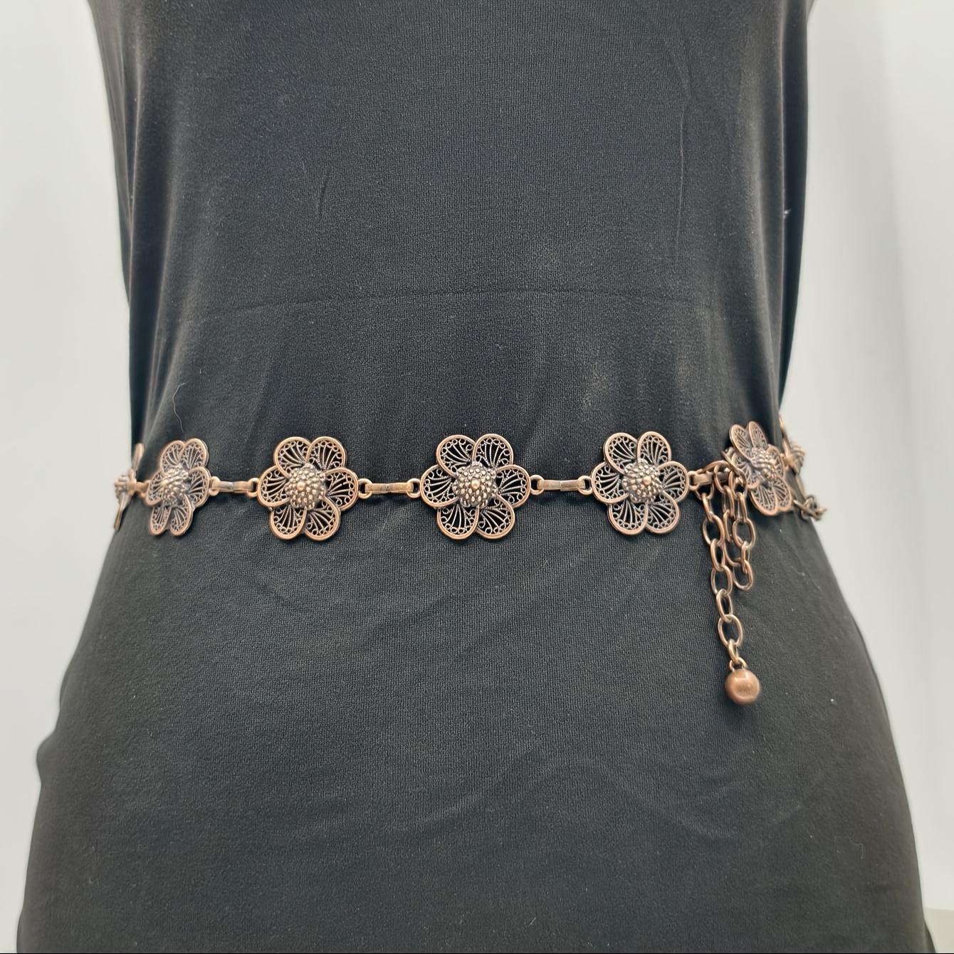 ladies sweet carved circle flower pendant metal waist chain 