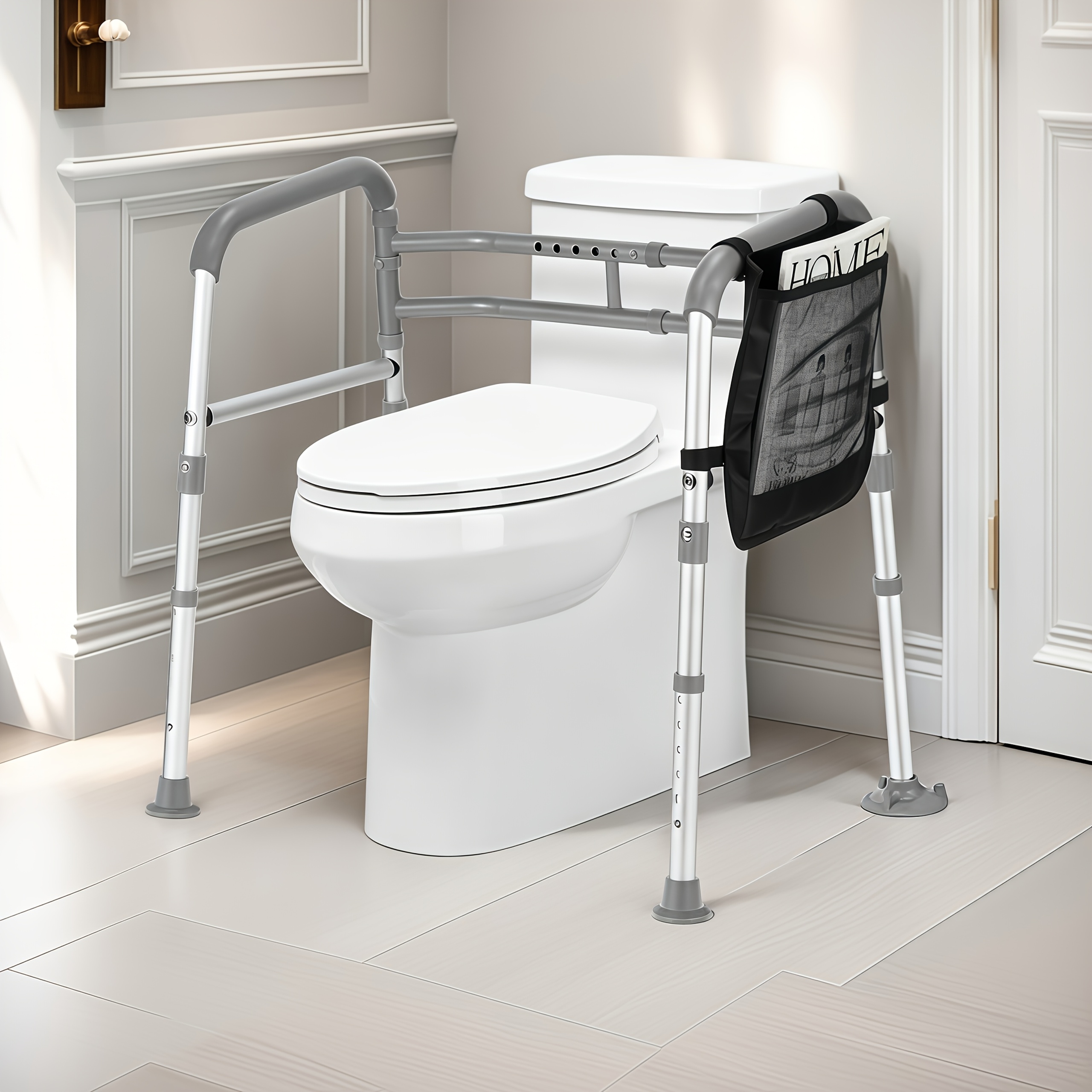 Adjustable Height & Width Toilet Safety Rails for Seniors, Pregnant Women, Disabled & Bariatric Adults - Reinforced Metal Bars with Suction Cups, Ergonomic Handles, Easy Storage - Fit for Any Toilet, Senior Care, Sturdy Construction, Nonslip Grip, Support Bars, Home Care