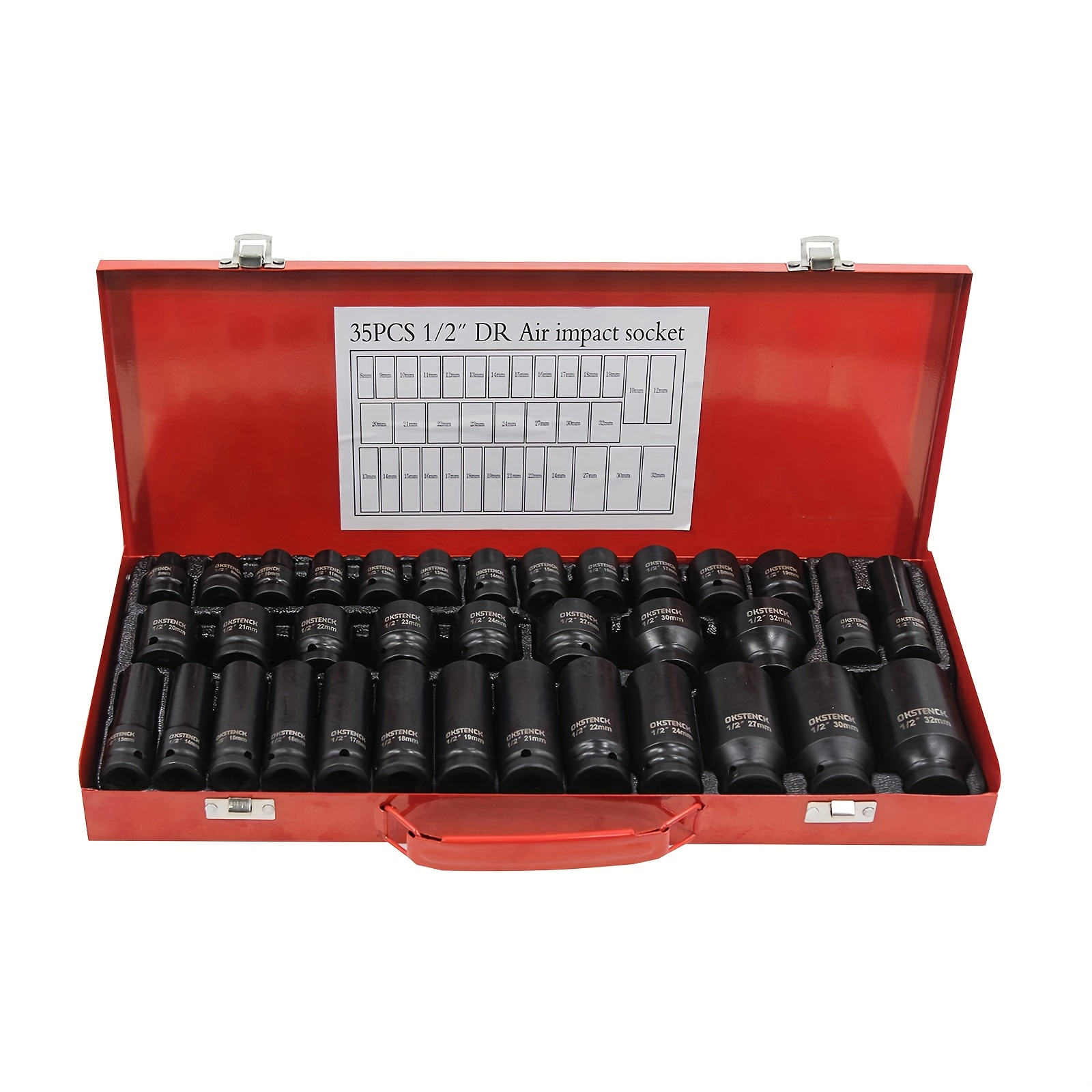 35pcs 1 2 inch drive deep impact socket set 6 point metric sizes cr   8mm 32mm