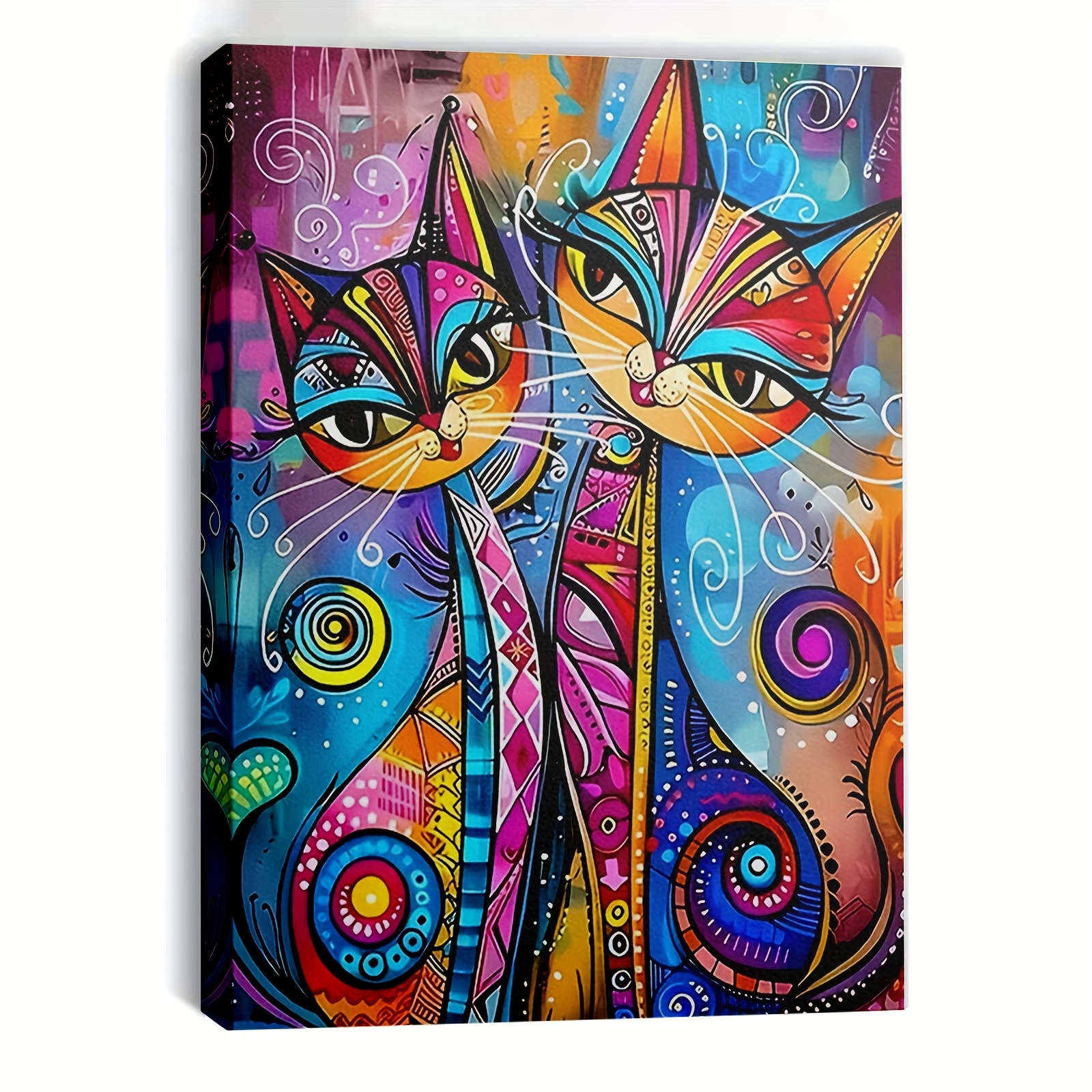 TEMU 1pc, Framed, 'hamlet' Vibrant Abstract Kittens Paint By Number Kit. 15.75x19.69inches