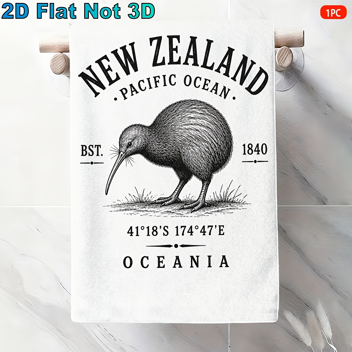 TEMU 2d Flat, 1pc Kiwi Bird Hand Towel Suitable For Hotels, Cars, Bathrooms - New Zealand Kiwi Bird Pattern Microfiber Towels, Luxurious Soft Dish &