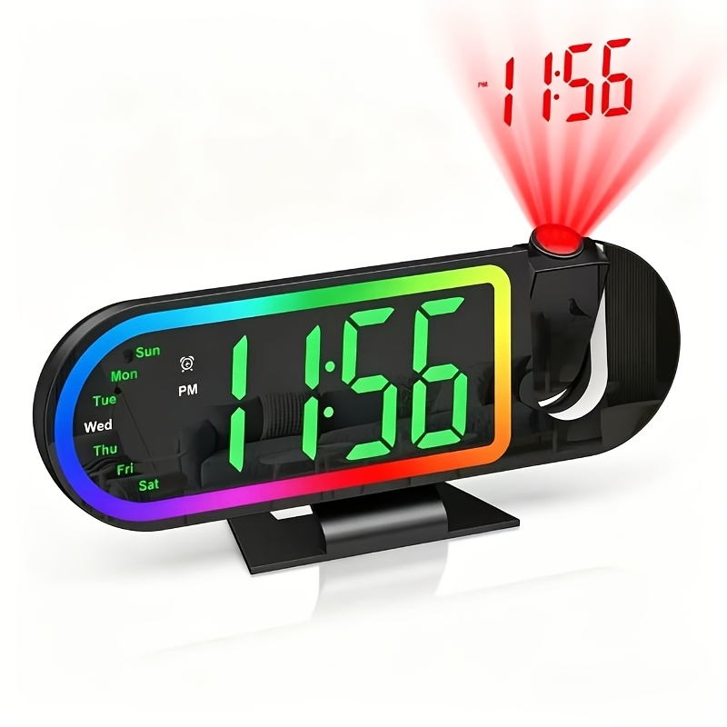 TEMU 8.5-inch Large-sized Led Display Digital Clock, Bedroom Projection-style Alarm Clock, 180-degree Rotatable Projection, 3 Brightness Levels, 17