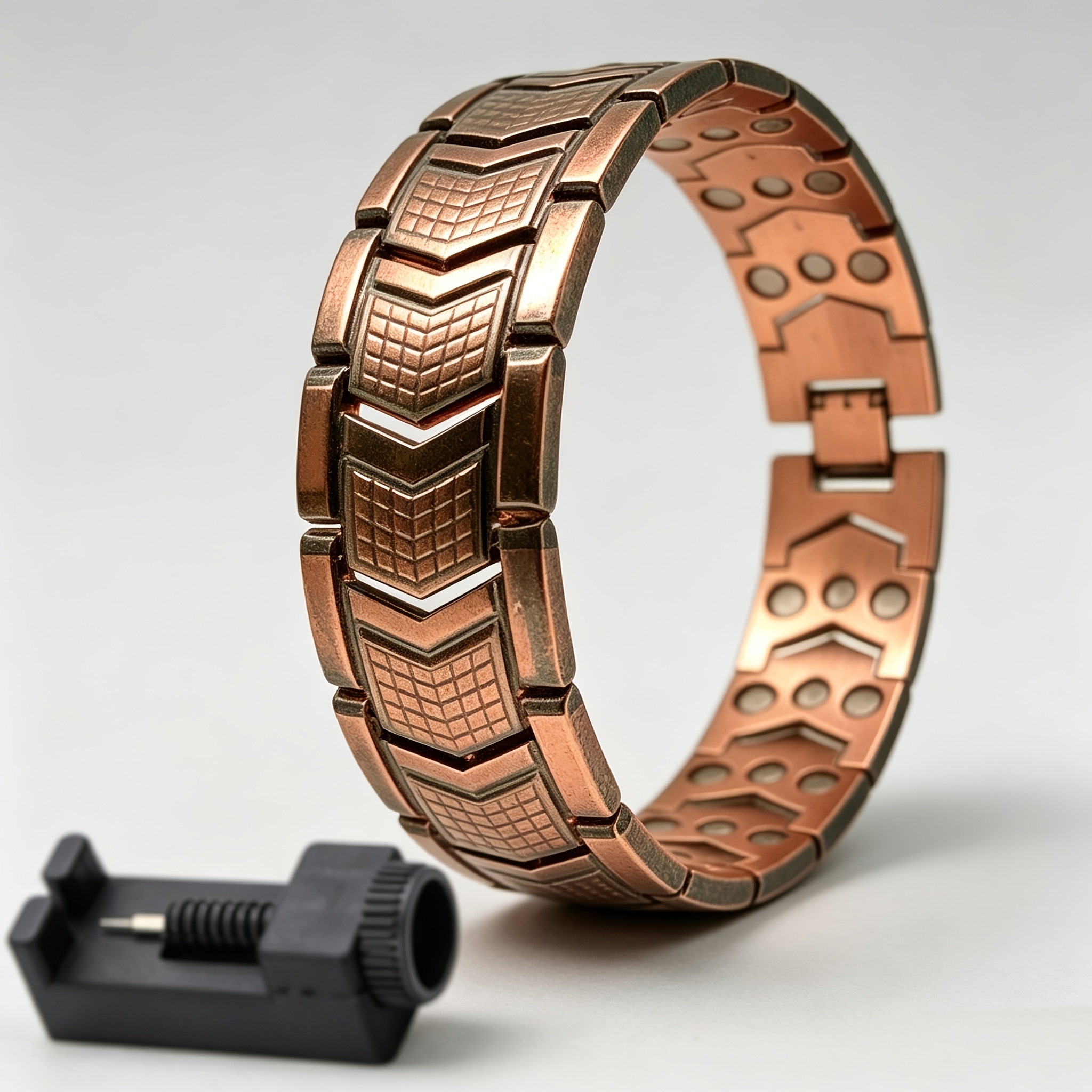 TEMU Vintage Pure Copper Men's Magnetic Bracelet, Made Of Pure Copper, Includes A Bracelet Sizing Adjustment Tool. Suitable For Daily Commuting And