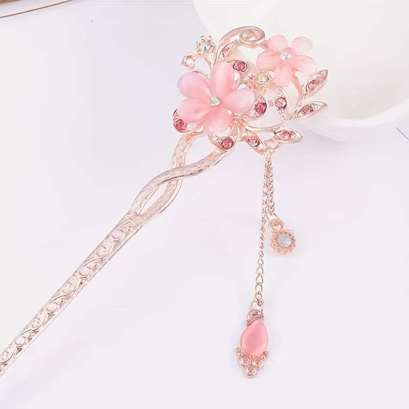 5pcs new chinese hairpin step shaking cats eye stone twin flower classical hairpin bun hair ethnic style headdress suitable for   holiday dressing prom sending to family and     in   Product details 4