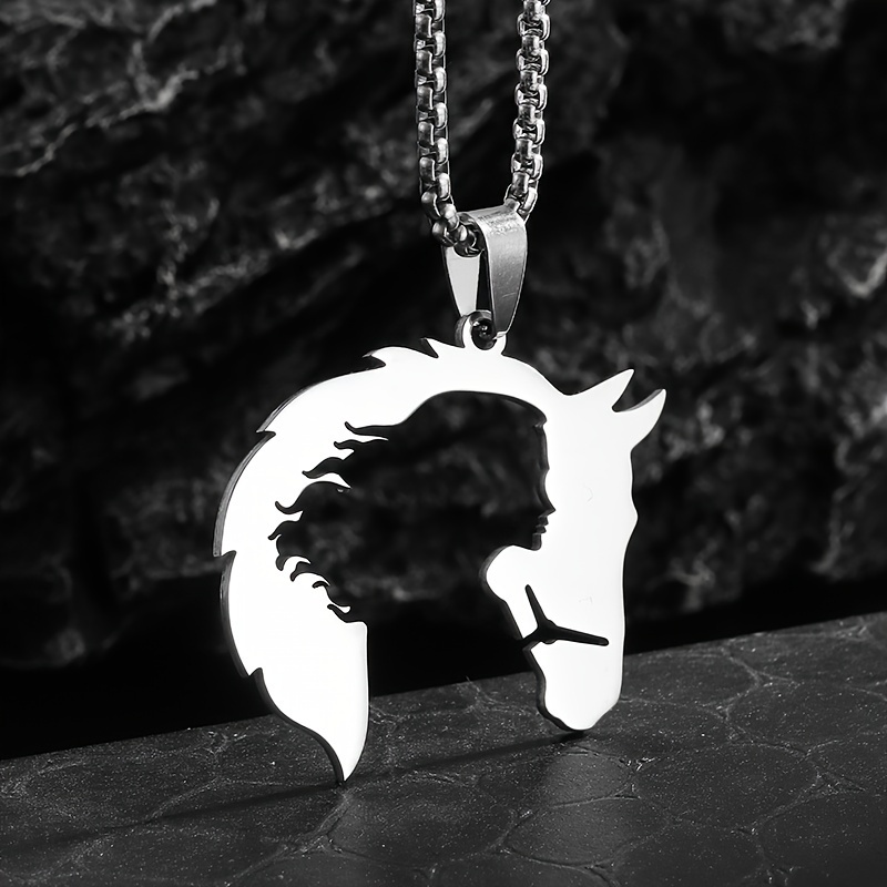 

1pc Fashionable And Creative Exquisite Stainless Steel Hollow Horse Head Pendant Necklace, For Men And Women