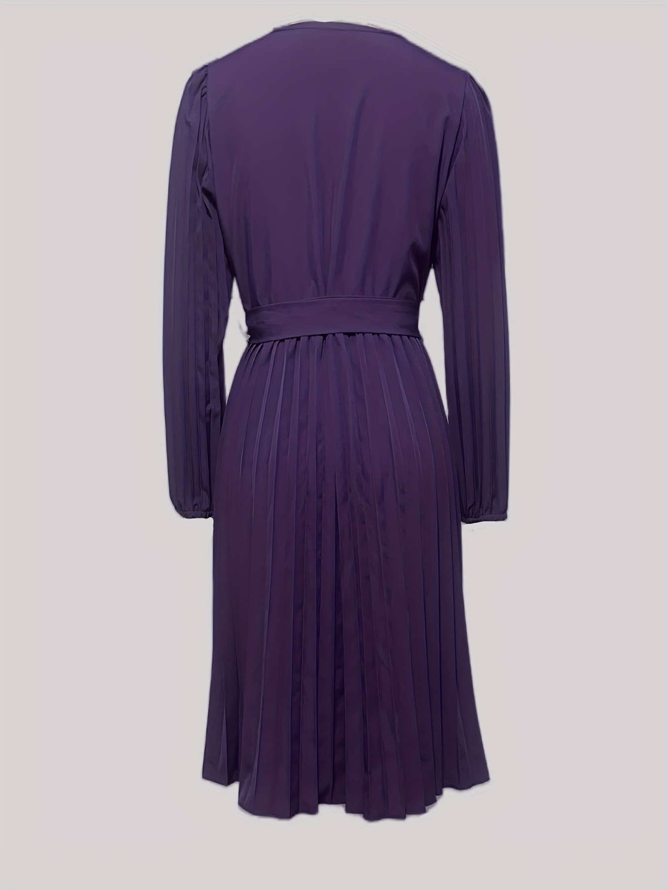 womens stylish pleated dress v neck purple long sleeve dress - Temu Bahrain