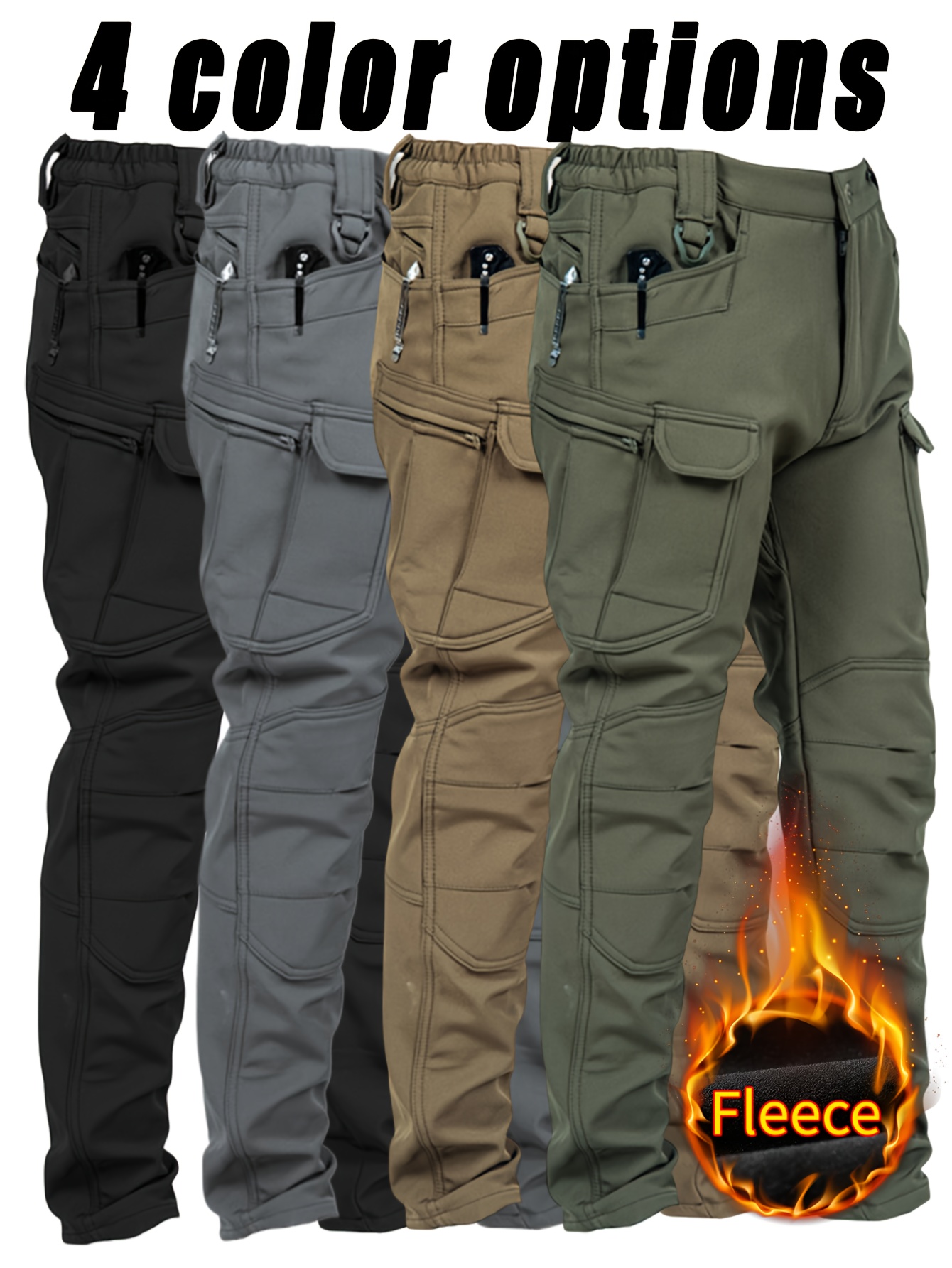 1pack mens fleece lined work pants thick   multi   ideal for winter outdoor activities regular fit for hiking outdoor casual wear autumn winter solid   reinforced   camping gear