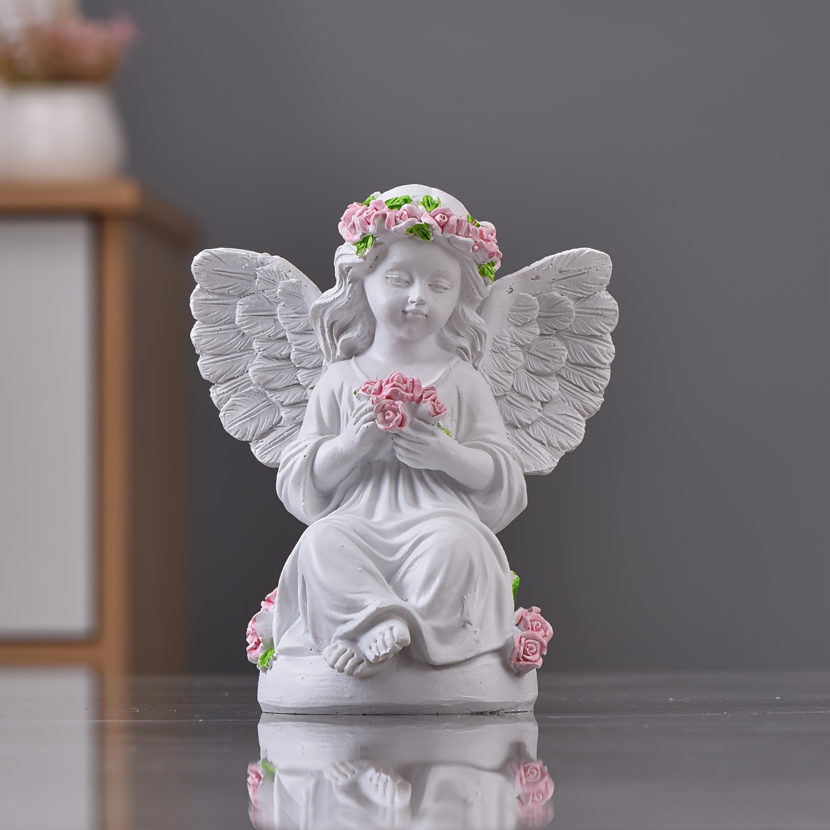 a delicate little angel holding flowers suitable placement - Temu