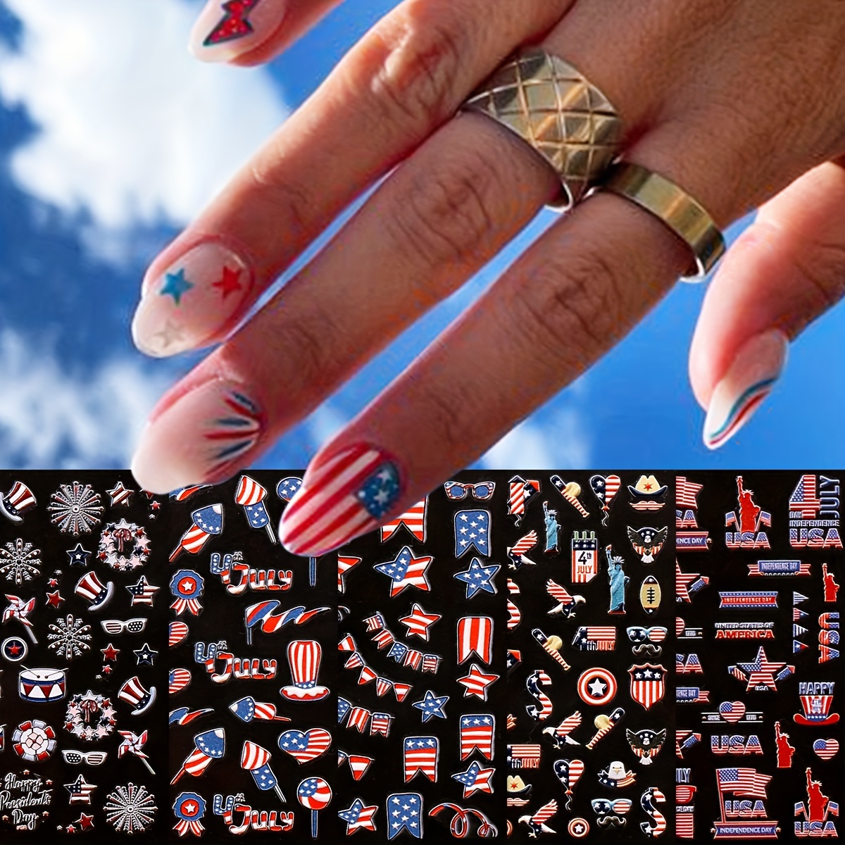 

5 Sheet Independence Day Nail Art Stickers, Self Adhesive Nail Art Decals For Nail Art Decoration, Nail Art Supplies For Women And Girls 4th Of July