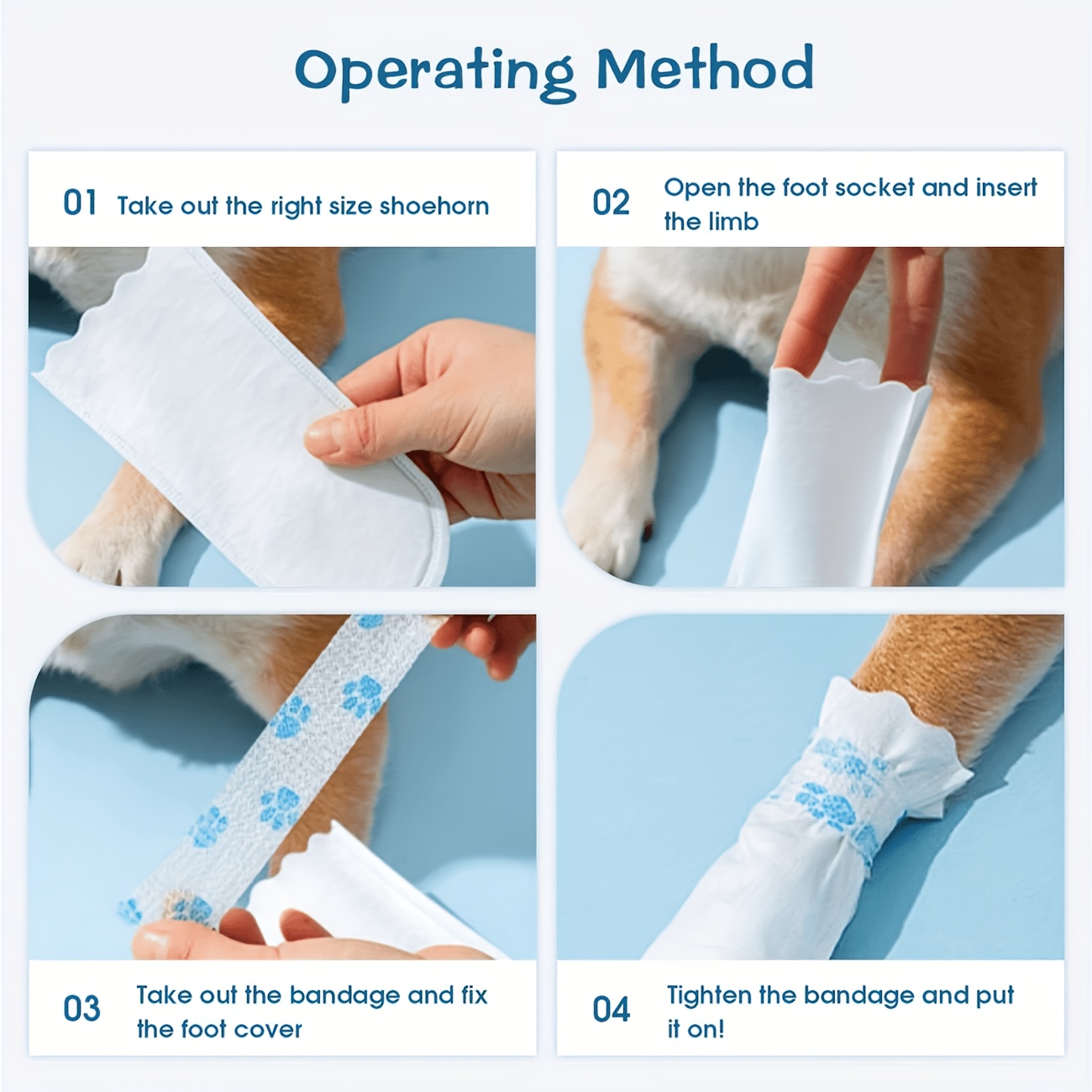 20pcs Disposable Pet Foot Covers with Bandages for Closure