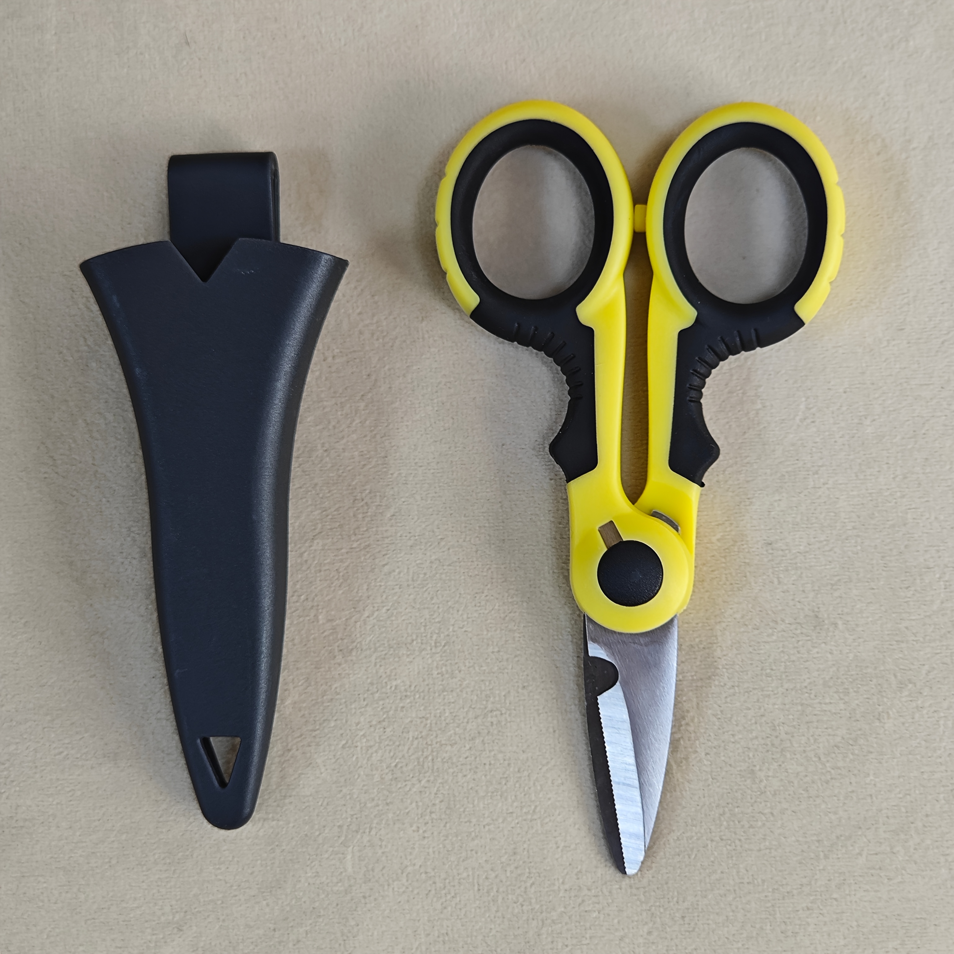 TEMU 2pcs Set Of Heavy-duty Cable Clamp And Electrician Scissors, Anti-slip Manual Wire Stripper, Household Scissors (with Scissors Sheath) Suitable