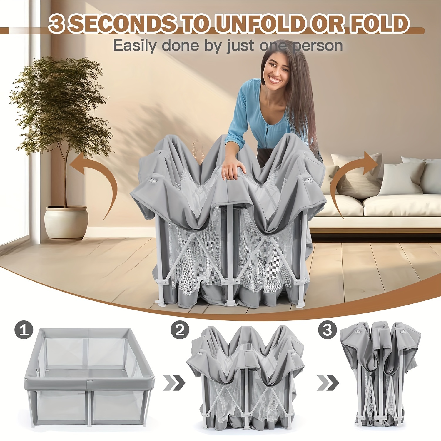 TEMU Foldable Baby Playpen 51"Ã51", Baby Products, Infant Play, Portable Safe Baby Playpen, Lightweight, No Installation Needed, Indoor And Playpen,