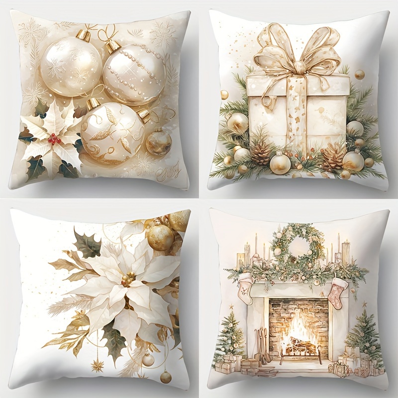 

4pcs, Christmas Theme, Christmas Tree And Christmas , As The . The Is . 17.7 * 17.7 , Suitable For And Sofa Decoration, Sofa Pillowcase, No