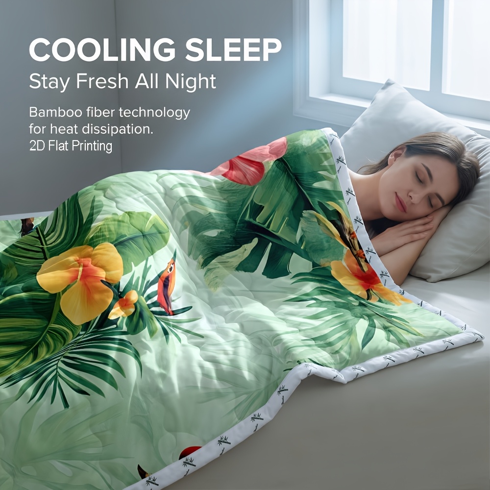 TEMU 1pc Bamboo Reversible Cooling & Warm Summer Comforter, Cooling Comforter Summer Bedding, Switchable Temperature Control, Lightweight Breathable,