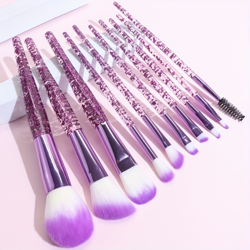 

10pcs Purple Makeup Brush Set - Includes Eyeshadow, Powder & Blush Brushes - Portable Travel Kit With Nylon Bristles For Types