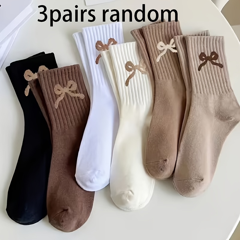 E-shop 3 Paar/5 Paar Packung Damen Mid-Calf Hochkompressionssocken mit Schleife, Sportliche Lässige Süße Mode Socken