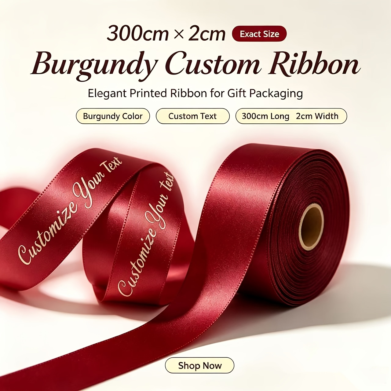 TEMU Ruban en satin imprimé sur mesure 300 cm × 2 cm, ruban d'emballage cadeau personnalisé pour bouquet, bricolage, artisanat, décoration, Noël,